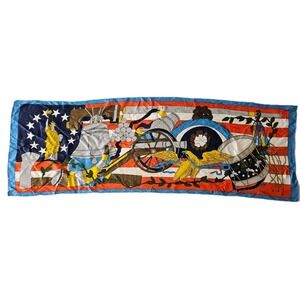 Vtg Silk Colorful Artsy Pop Art Independence Day 4th Of July USA Scarf 43x15